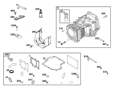 Cylinder Group Diagram and Parts List for 31R907-0110-G1 200000 - 399999 Briggs and Stratton Engine